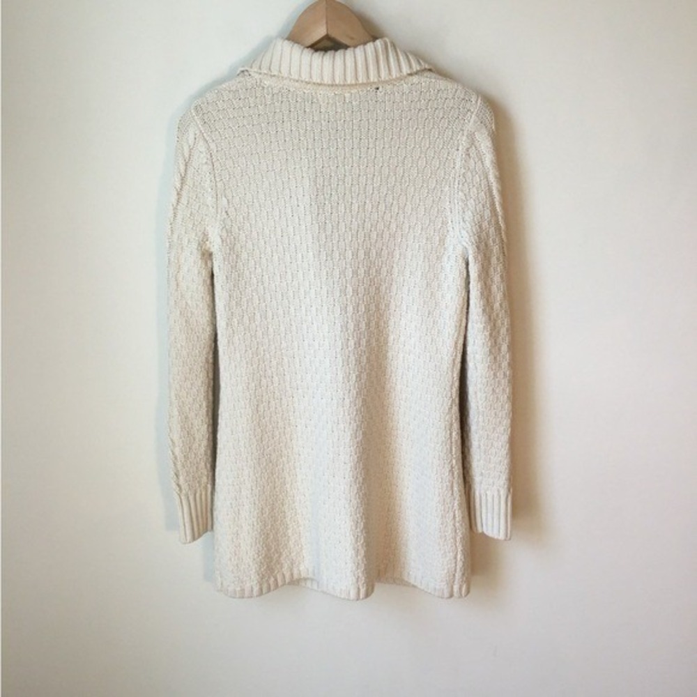 L.L. Bean Cream Wool Blend Long Cable-Knit Toggle Cardigan - Picture 3 of 5
